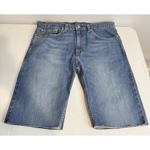 Levis Shorts Mens 34 Blue Denim Jean Jorts 511 Slim Cut Off Frayed Raw Hem